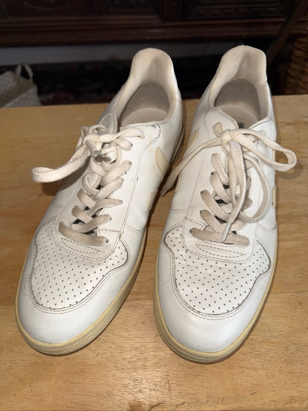 Veja White Leather Sneakers with Cream Accents